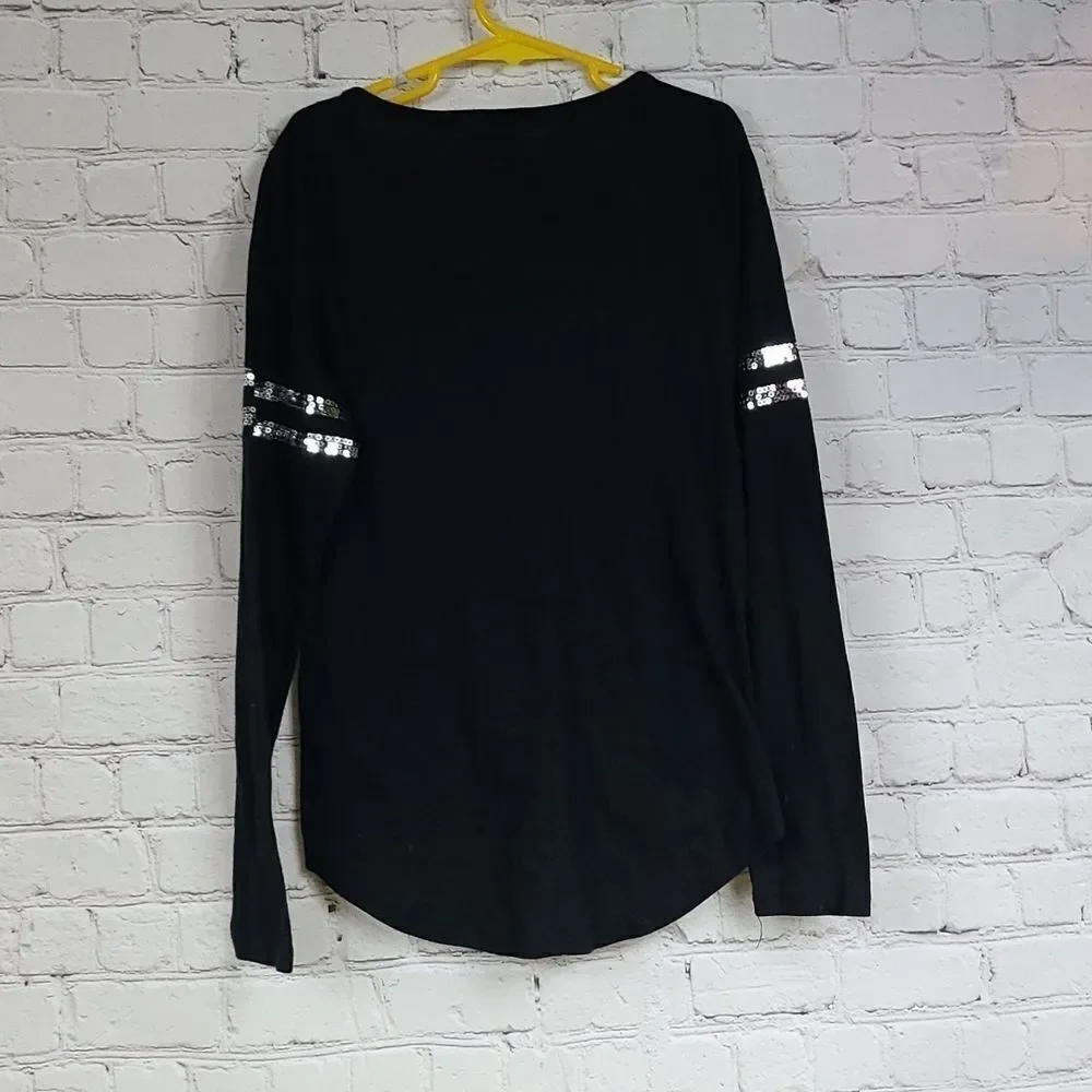 Justice Girls 10 Emoji Dear Santa CHRISTMAS Sequin Long Sleeve Black Tee T-Shirt